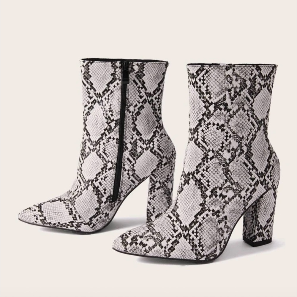 SHEIN Black and White Snakeskin Ankle Booties
